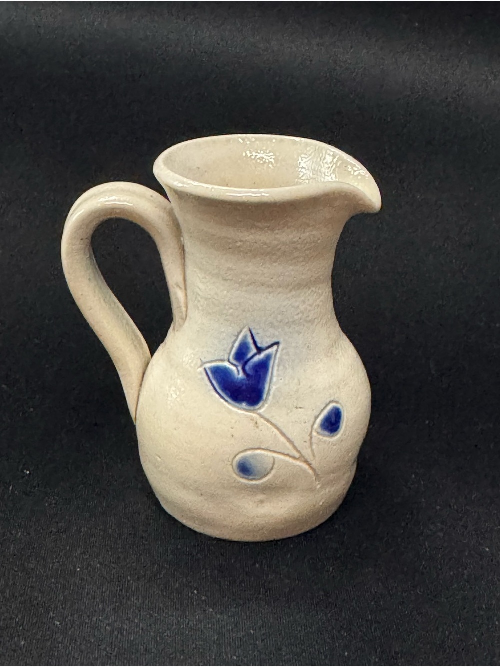 Williamsburg Pottery Miniature Ceramic Pitcher with Blue Floral Detail